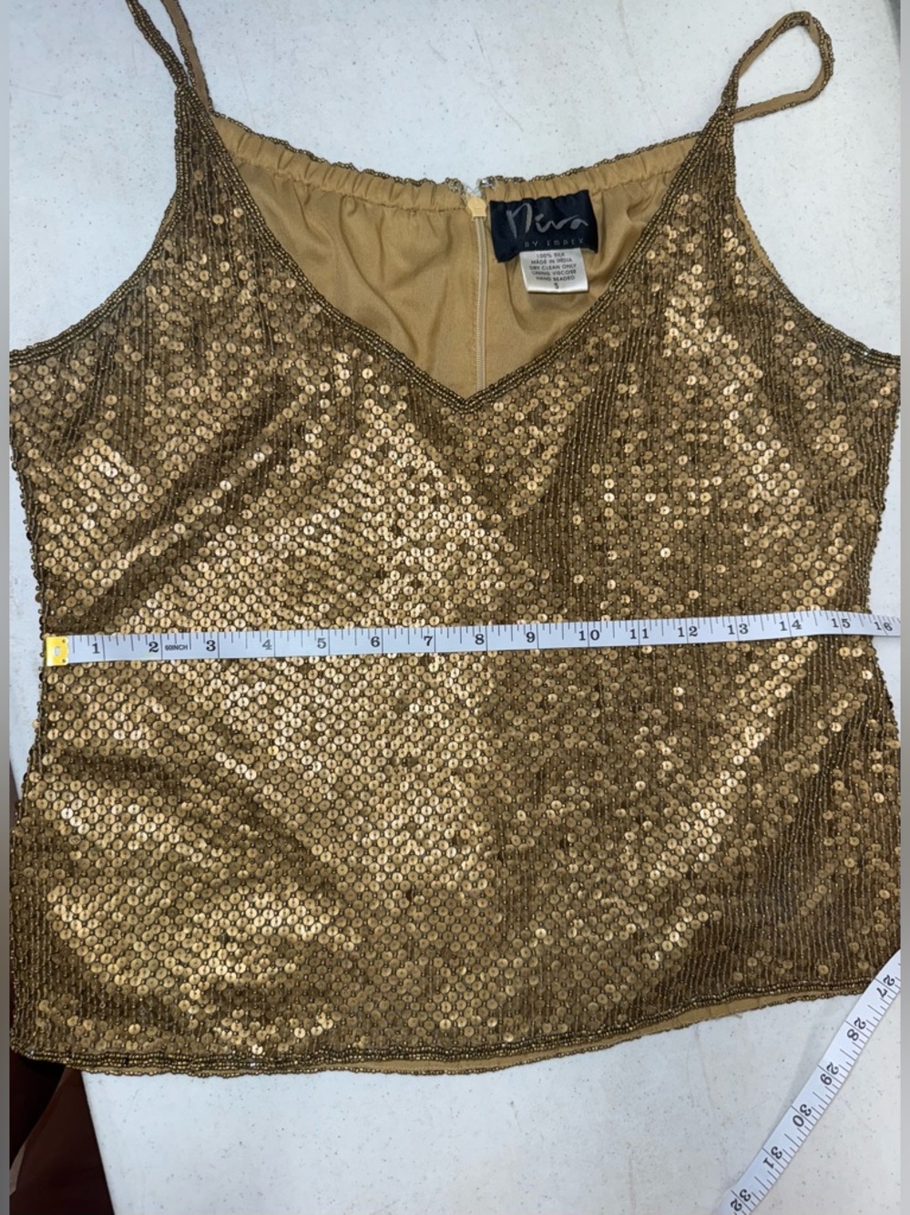 Vintage Niva by Embex Gold Beaded Silk Cami Y2K Disco Glam Top-Small - Picture 12 of 13